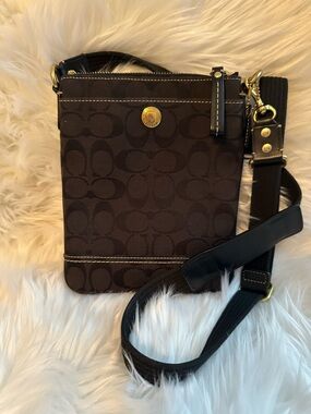 EUC Coach Small Signature Crossbody in Dark Brown with Gold Hardware
